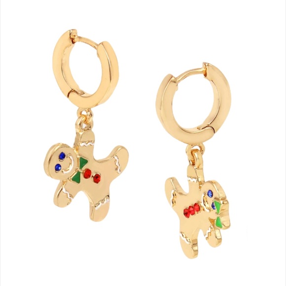 Betsey Johnson Feliz Navidad Gingerbread Drop Earrings, Gold Tone - Picture 2 of 5